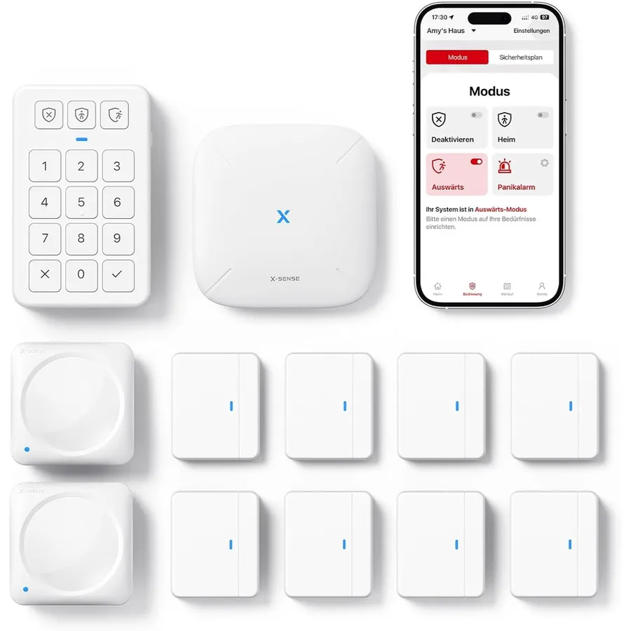 X-Sense AS12 - Smarte Alarmanlage mit 8 Tür- und Fenstersensoren, 12er-Set