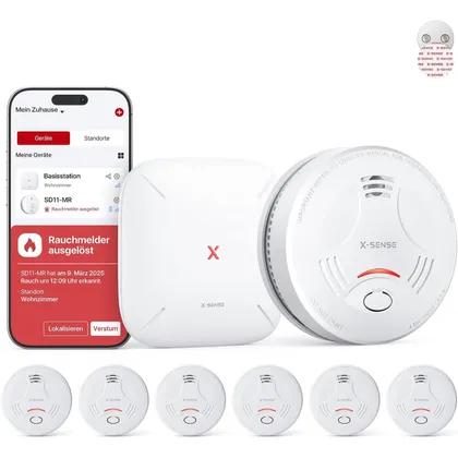 X-Sense SD11-MR61 - 6 smarte Rauchmelder mit Nachtmodus und Basisstation