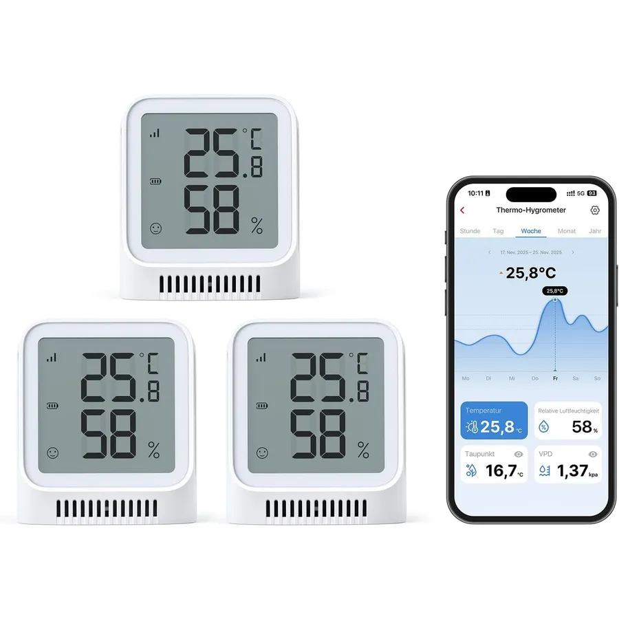 X-Sense STH0A - Thermo-Hygrometer mit 2,7-Zoll-LCD, 3 Sensoren