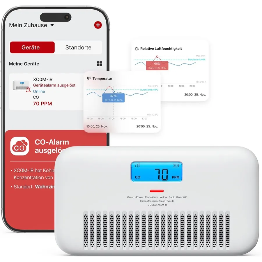 X-Sense XC0M-iR - WLAN-CO-Melder mit Sprachalarm, Temperatur und Luftfeuchte