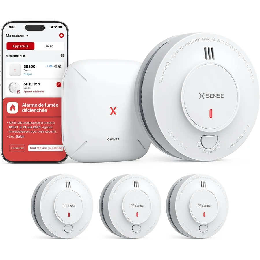 X-Sense SD19-MN31 - Kit de 3 detectores de humo con batería de 10 años y base SBS50