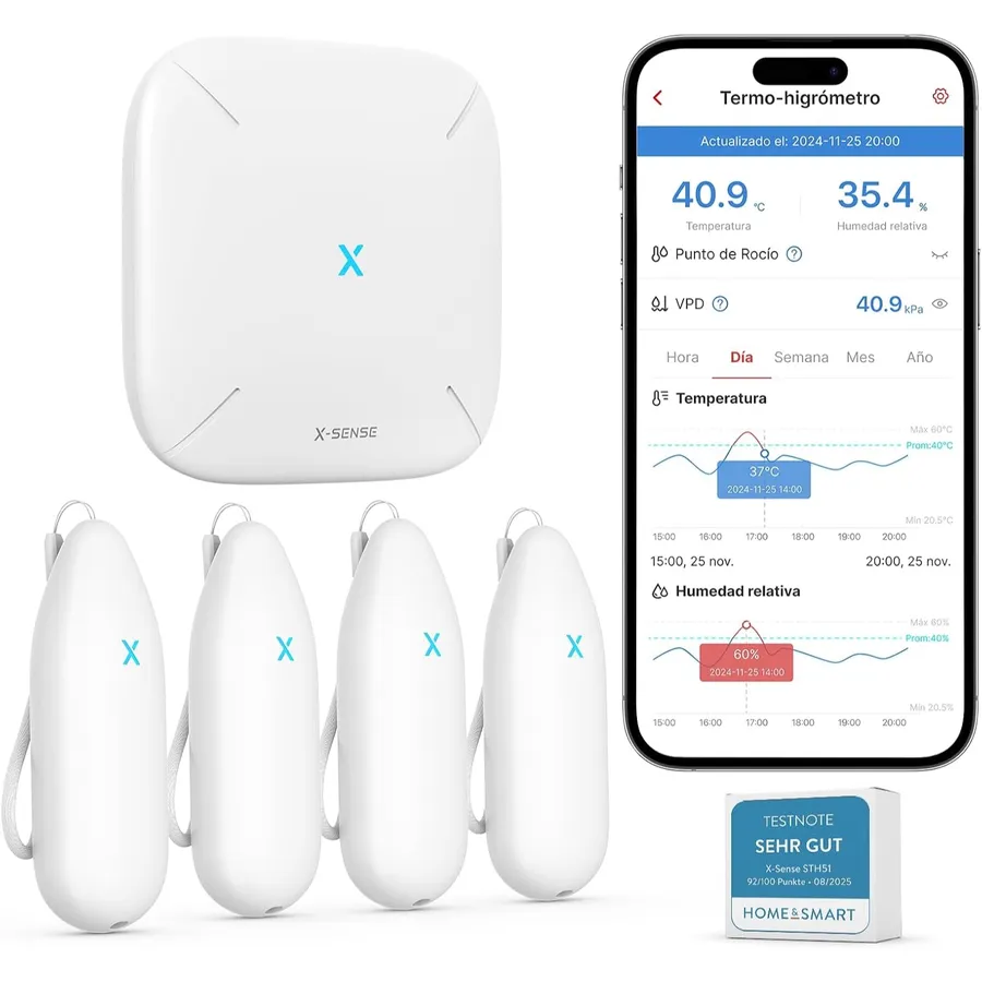 X-Sense STH55 - Kit de 4 termohigrómetros con estación base SBS50