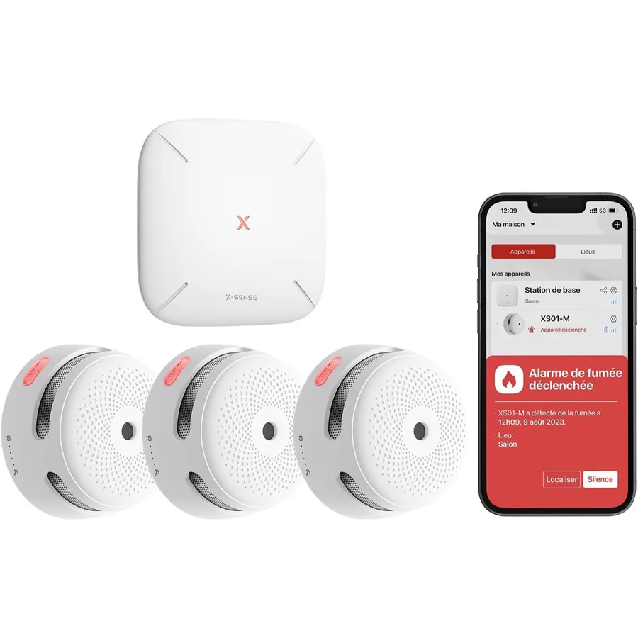 X-Sense FS31 - Kit de 3 détecteurs de fumée connectés avec base SBS50