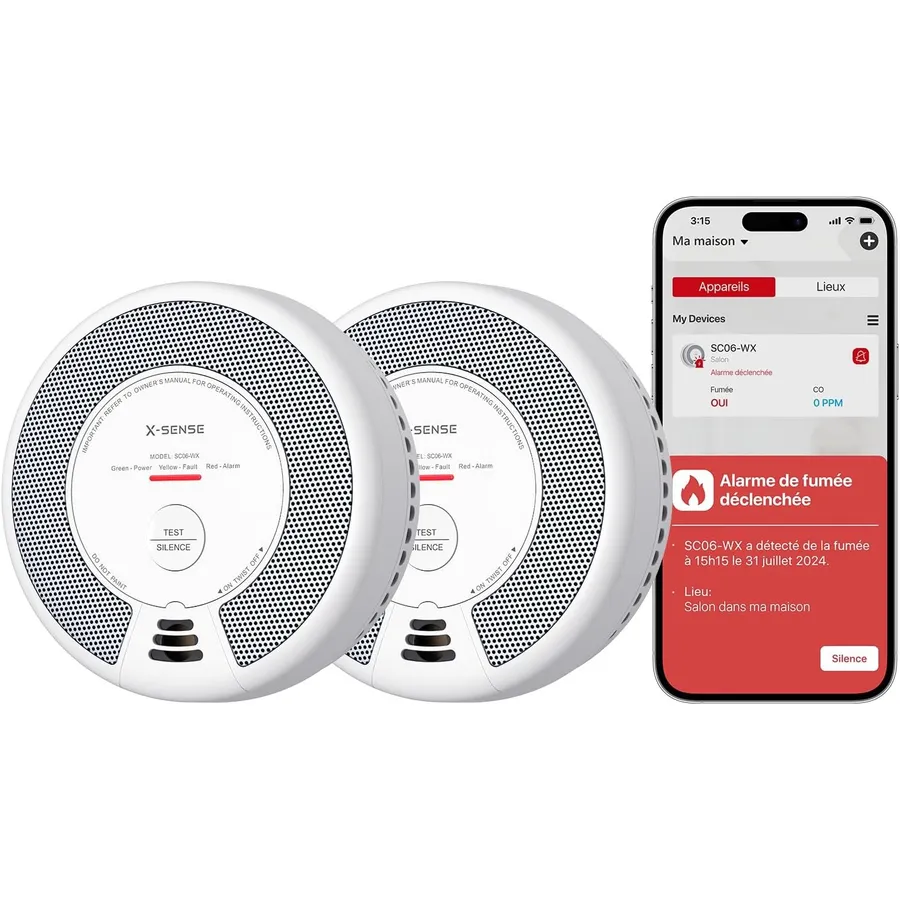 X-Sense SC06-WX - Détecteurs de fumée et de CO Wi-Fi, lot de 2