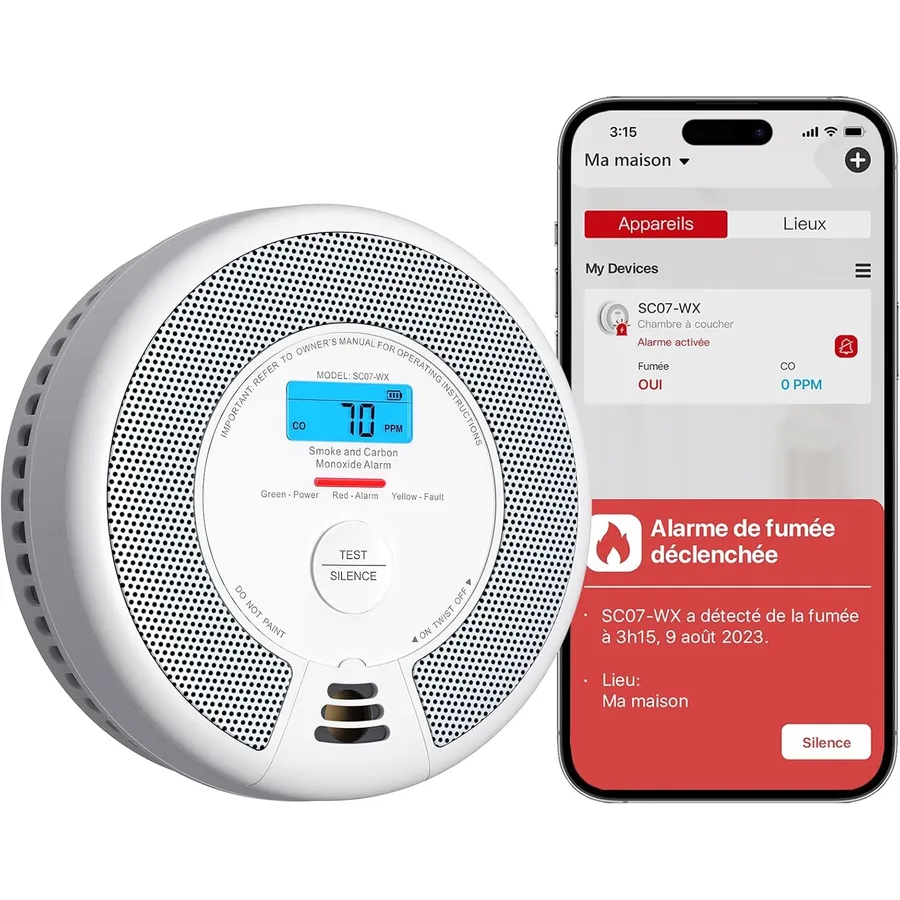 X-Sense SC07-WX - Détecteur de fumée et de CO connecté Wi-Fi