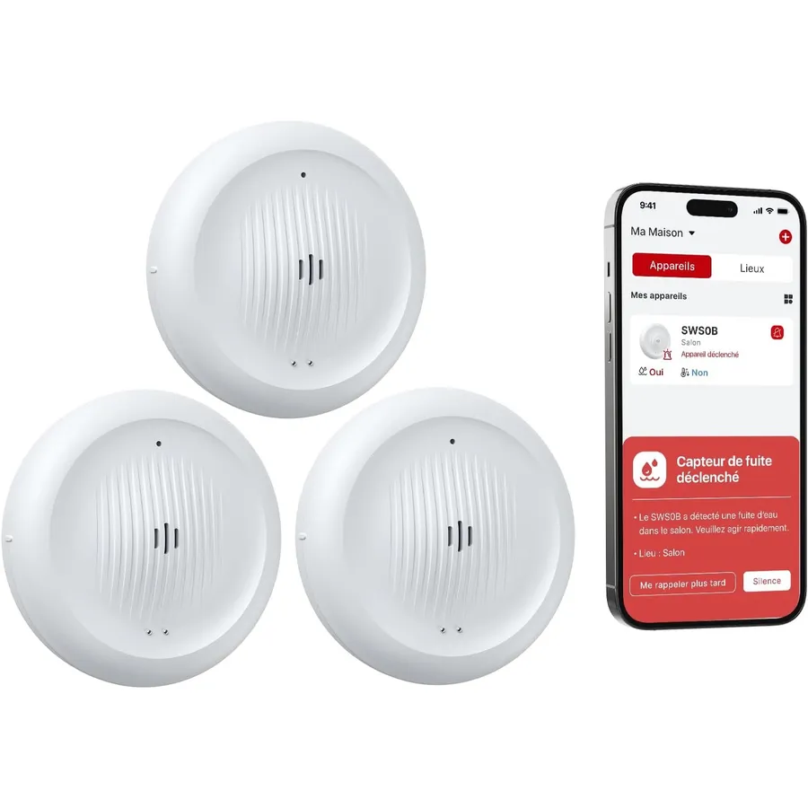 X-Sense SWS0B - Détecteurs de fuite d’eau Wi-Fi avec alerte gel, lot de 3