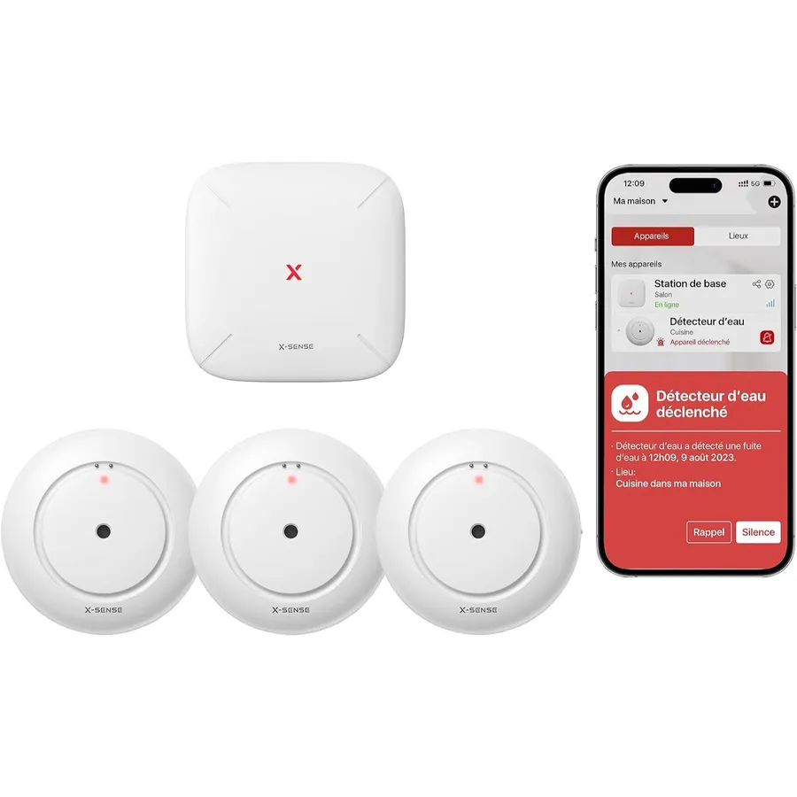 X-Sense SWS54 - Kit de 3 détecteurs de fuite d’eau avec base SBS50