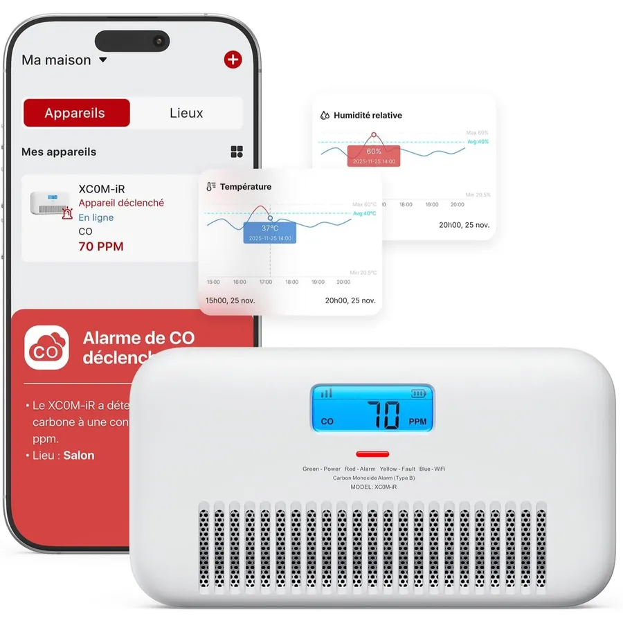 X-Sense XC0M-iR - Détecteur de CO Wi-Fi à voix française, température et humidité