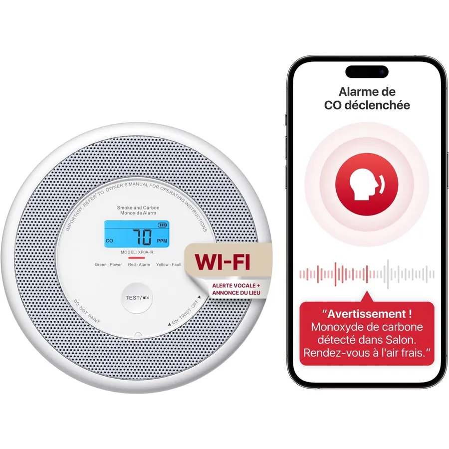 X-Sense XP0A-iR - Détecteur de fumée et de CO Wi-Fi à voix française
