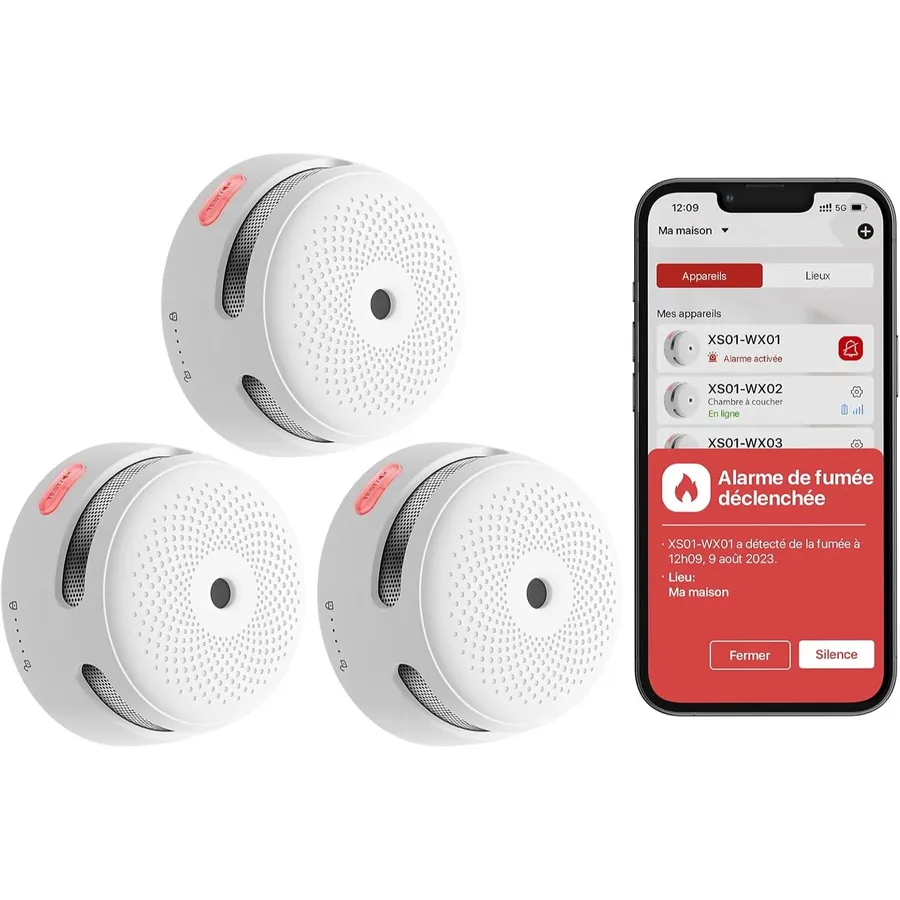 X-Sense XS01-WX - Détecteur de fumée Wi-Fi compact, lot de 3