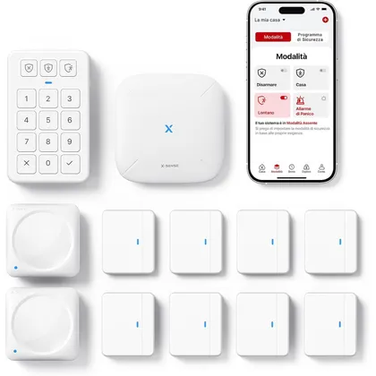 X-Sense AS12 - Kit allarme casa wireless 12 pezzi con base SBS50
