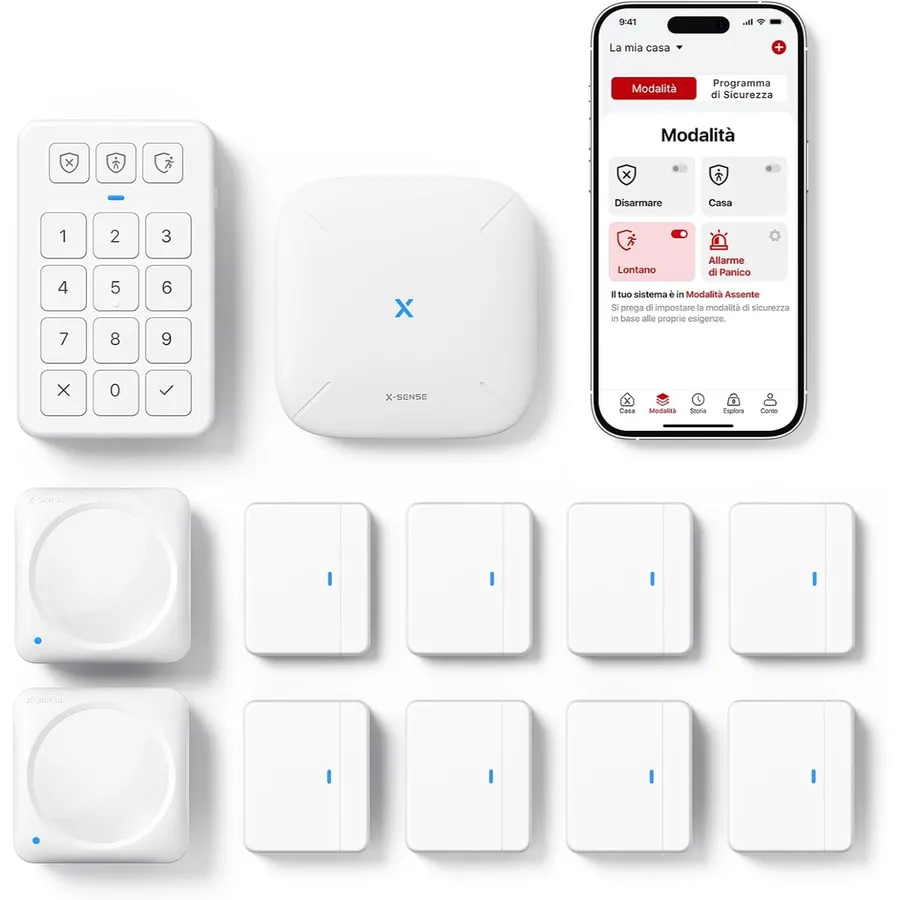 X-Sense AS12 - Kit allarme casa wireless 12 pezzi con base SBS50