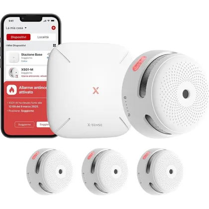 X-Sense FS31 - Kit 3 rilevatori di fumo interconnessi con base SBS50