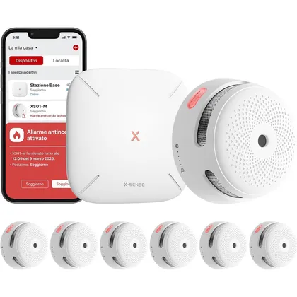 X-Sense FS61 - Kit 6 rilevatori di fumo interconnessi con base SBS50