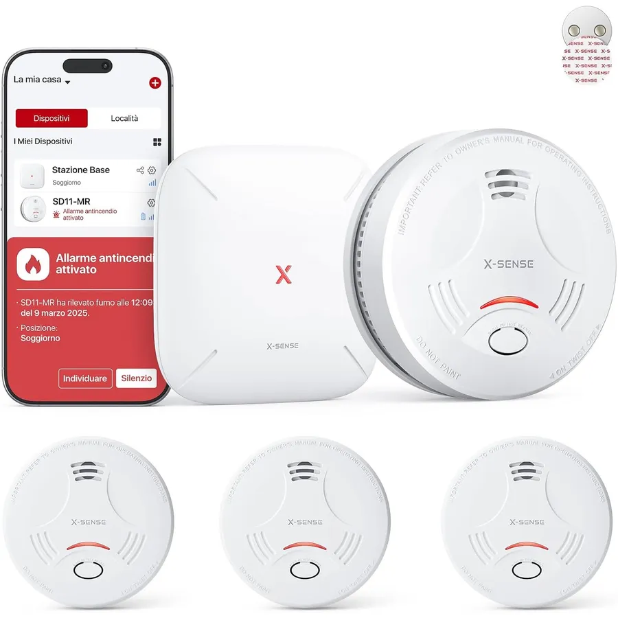 X-Sense SD11-MR - Kit 3 rilevatori di fumo con base SBS50