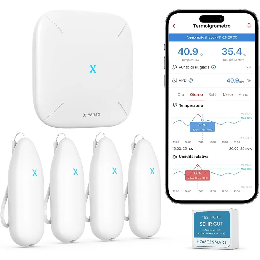X-Sense STH55 - Kit 4 termoigrometri Wi-Fi con stazione base SBS50